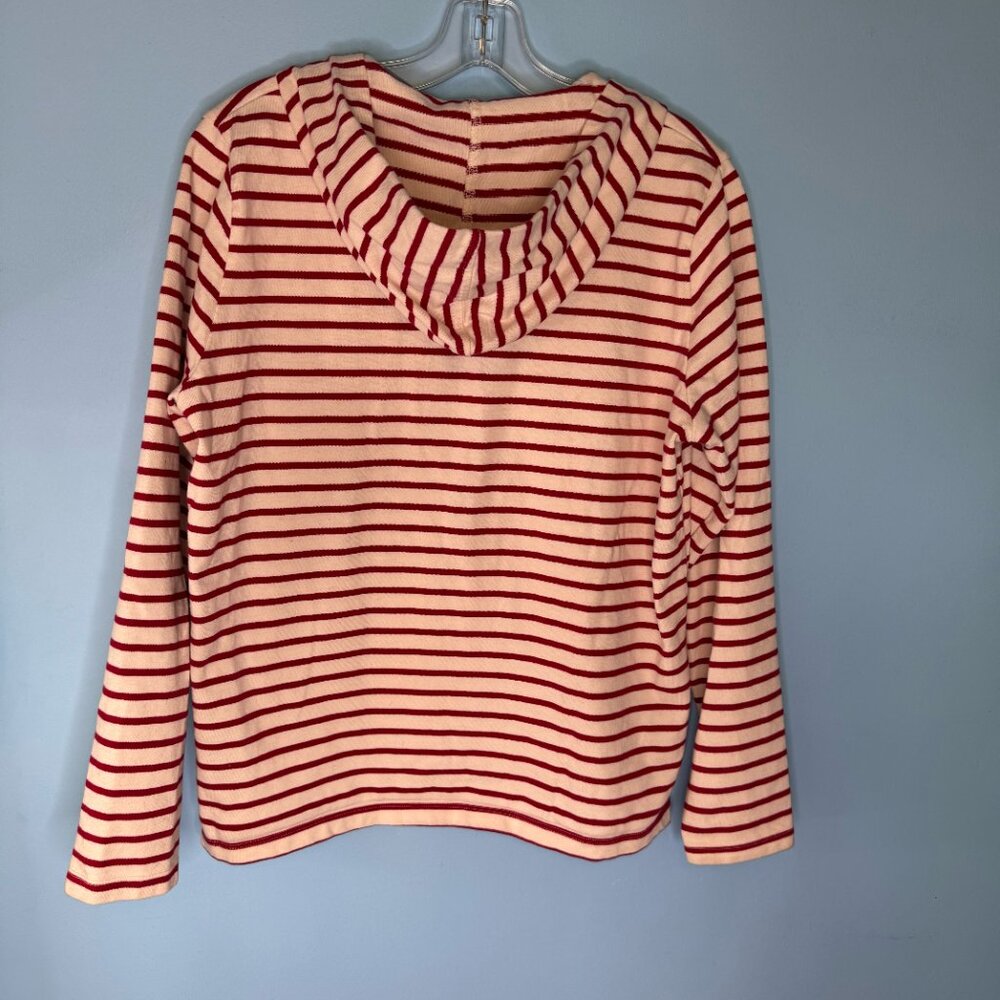 Red and Cream Striped Cotton Pullover Hoodie with Lacing - L - Picture 6 of 9